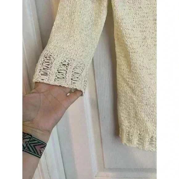Kenar Women Ivory Cotton Blend Open Knit Long Sleeve VNeck Pullover Sweater Sz L - Picture 3 of 5